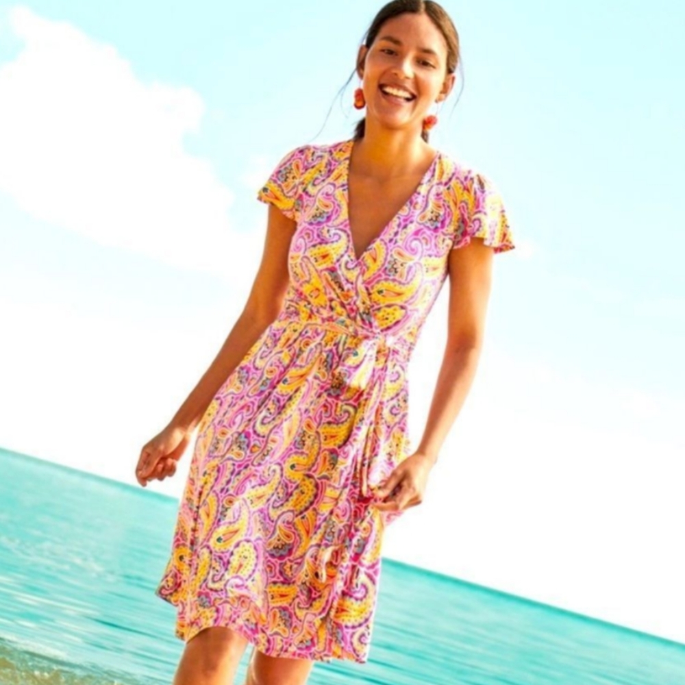 Boden Neon Paisley Wrap Midi Dress size 6